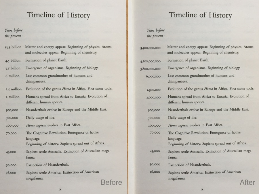 Sapiens Timeline page compared